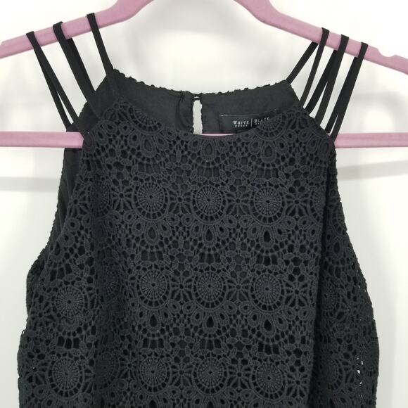 White House Black Market Crochet Lace Dress 00 Sleeveless Pleated Skirt Black - Picture 4 of 8